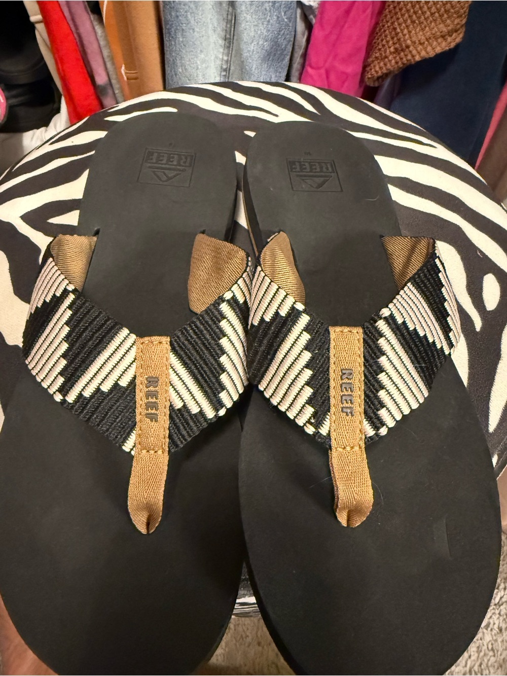 Reef Men’s Black and Tan Woven Strap Flip Flops